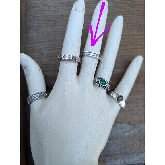 Vintage Sterling Channel Set Baguette Band Ring by Esse Size 7 Silver Ring - Picture 11 of 11